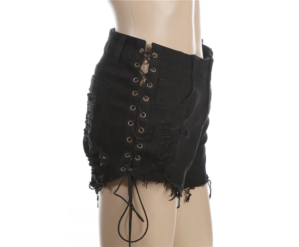 Сексуальные джинсовые шорты со шнуровкой сбоку женские белые короткие с