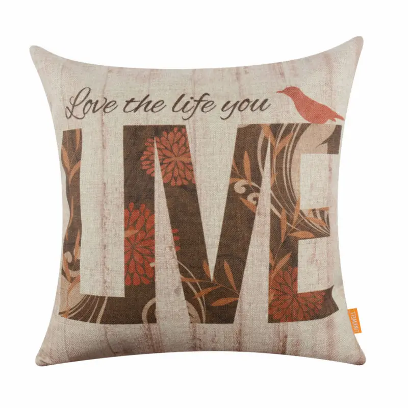

LINKWELL 18 "x 18" деревянный образ Love the Life you Live красная птица цветок лист комната Релакс Мешковина чехол для декоративной подушки