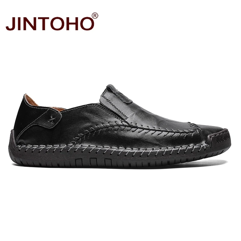 Мужская обувь JINTOHO из натуральной кожи без шнуровки модные мужские туфли