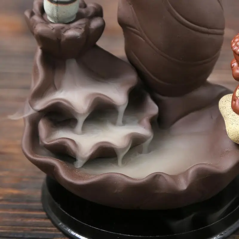 

Buddha Home Decor Ceramic Backflow Cone Incense Burner Living Room Gift Handcrafts Censer Holder Creative Monk Smoke Decoration