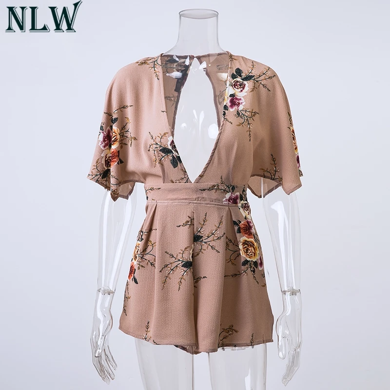 NLW Boho Цветочный шифоновый комбинезон с v образным вырезом и открытой спиной