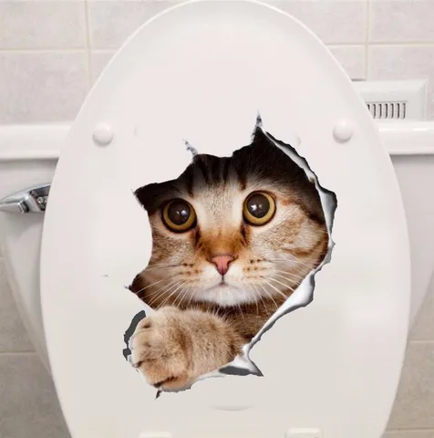 Виниловые водонепроницаемые 3D настенные наклейки для кошек и собак, с отверстием для просмотра ванной комнаты, туалета, гостиной, домашнего декора, наклейки, постер, милые животные, обои