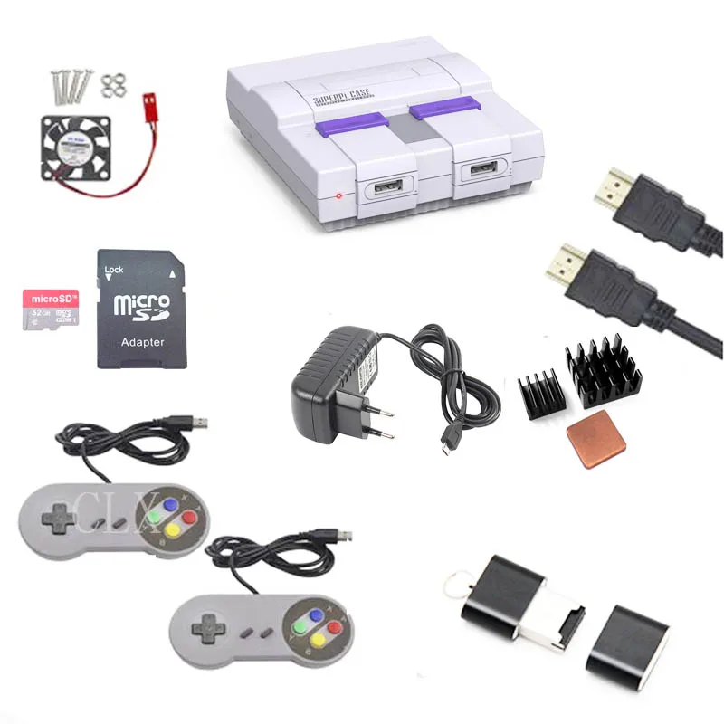 Чехол Retroflag SUPERPi CASE-U NESPi + Raspberry Pi 3 Model B HDMI 3A power теплоотвод карта 32 ГБ вентилятор 2 шт.