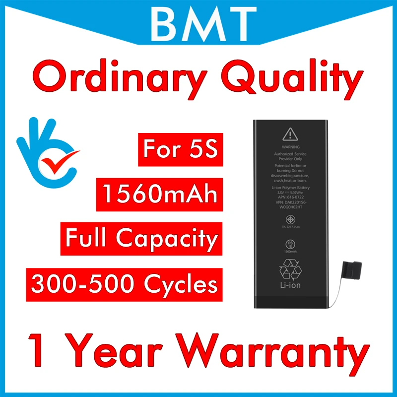 BMT 10 шт./лот обычное качество полная емкость 1560 мАч 3 7 в батарея для iPhone 5S 0 нулевой