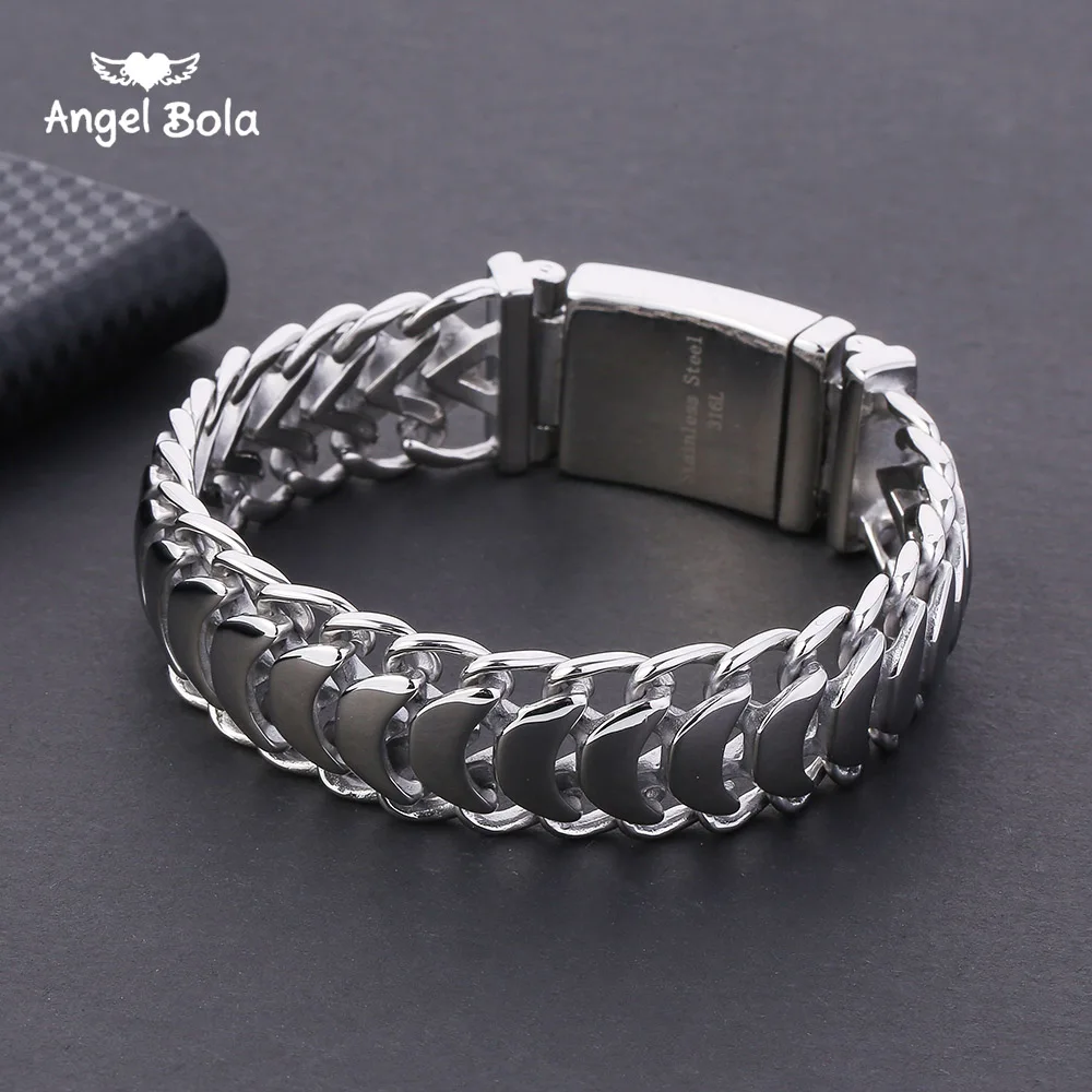 

316L Stainless Steel Wristband Male Jewelry with Logo Buddha Bracelet 20mm Heavy Men's Curb Cuban Link Silver Color