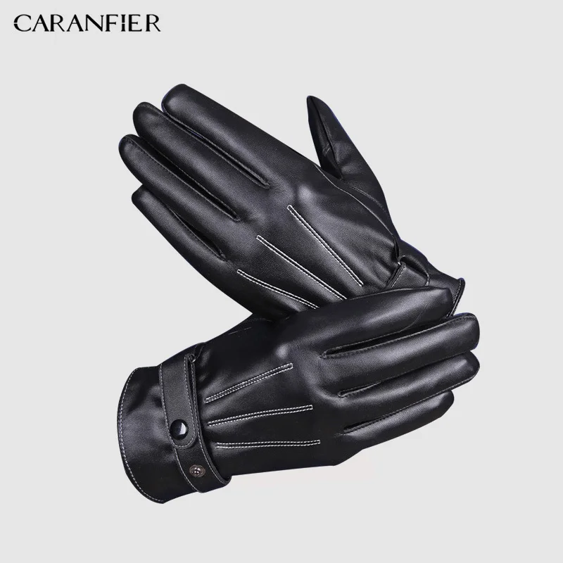 Мужские перчатки для вождения CARANFIER 2019 черные зимние теплые варежки
