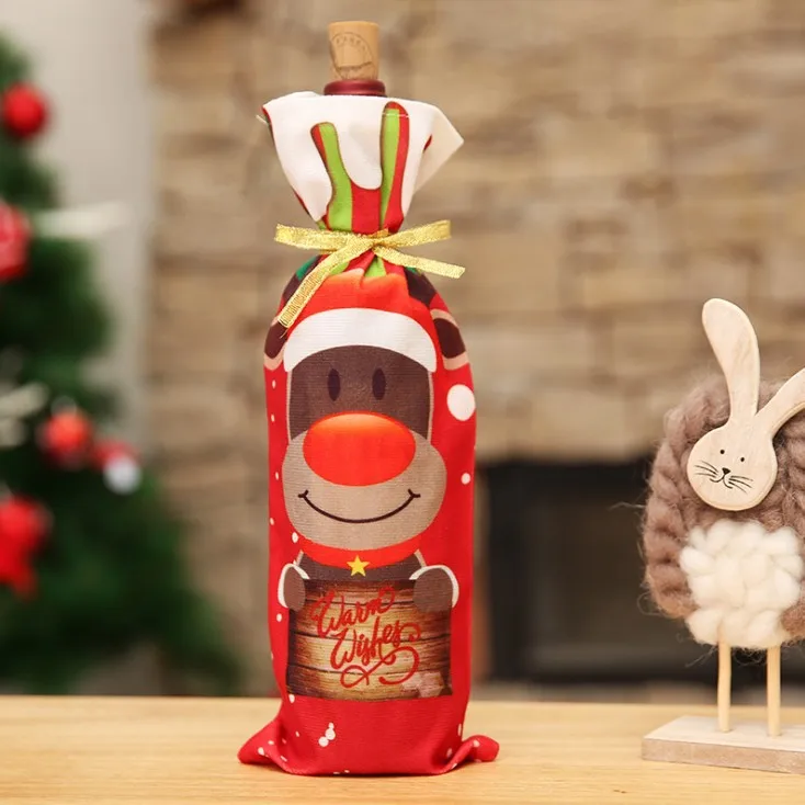 Deer Крышка для бутылки с красным вином украшения год Рождественская вечеринка Санта Клаус Снеговик Олень подарочные сумки CQ001 - Цвет: Deer