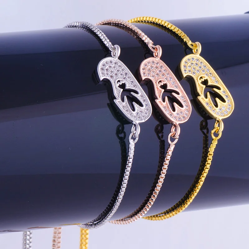 

Fashion Jewelry Cute Zircon Human Beads Bracelets & Bangles Handmade Copper Micro Pave Square Chain Bracelet Women Diy Pulseras