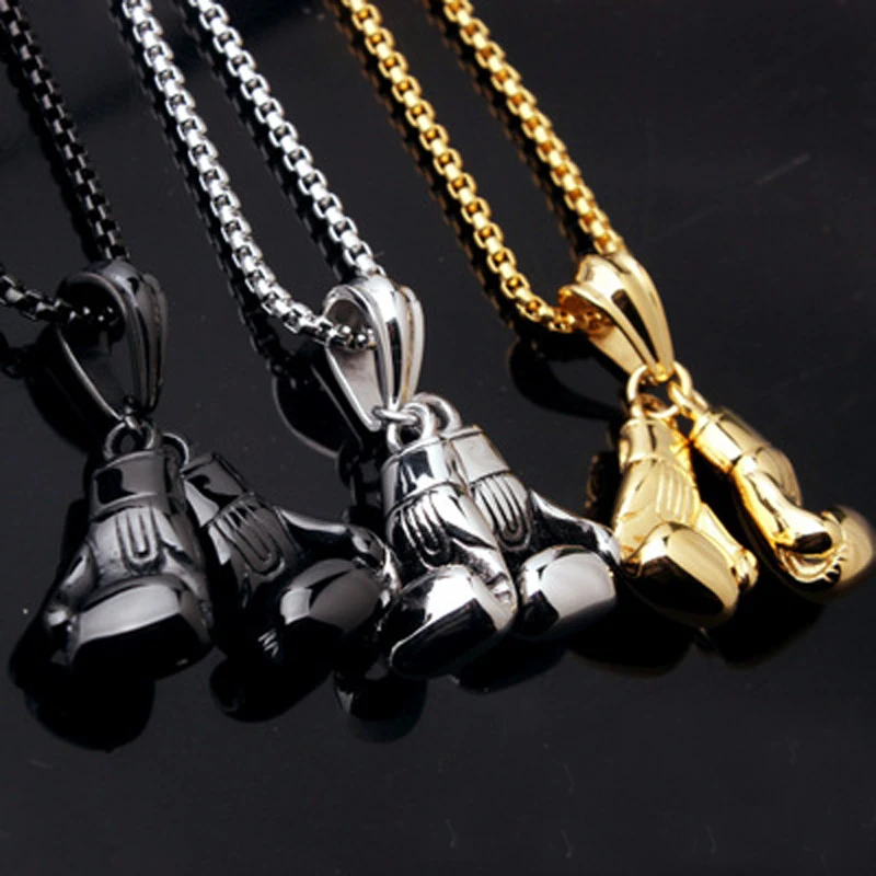 

New Sport Fitness Jewelry Stainless Steel Boxing Glove Pendant Necklace Chic Men Hiphop Chain Necklace Cool Male Jewellery