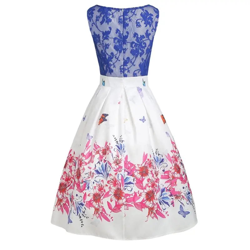 Элегантное летнее платье в стиле ретро 2019 женское сексуальное кружевное синее