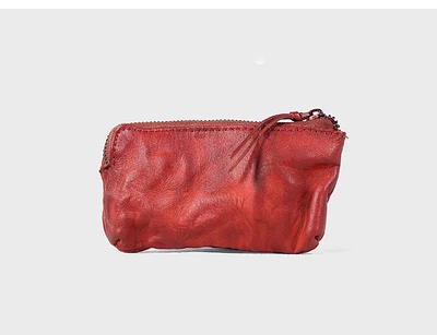 Red Овощная крашенная коровья Мини Мужской кошелек для монет ретро натуральная коровья кожа тонкая молния маленькие кошельки Держатель для карт Дамский карман для денег - Цвет: Red
