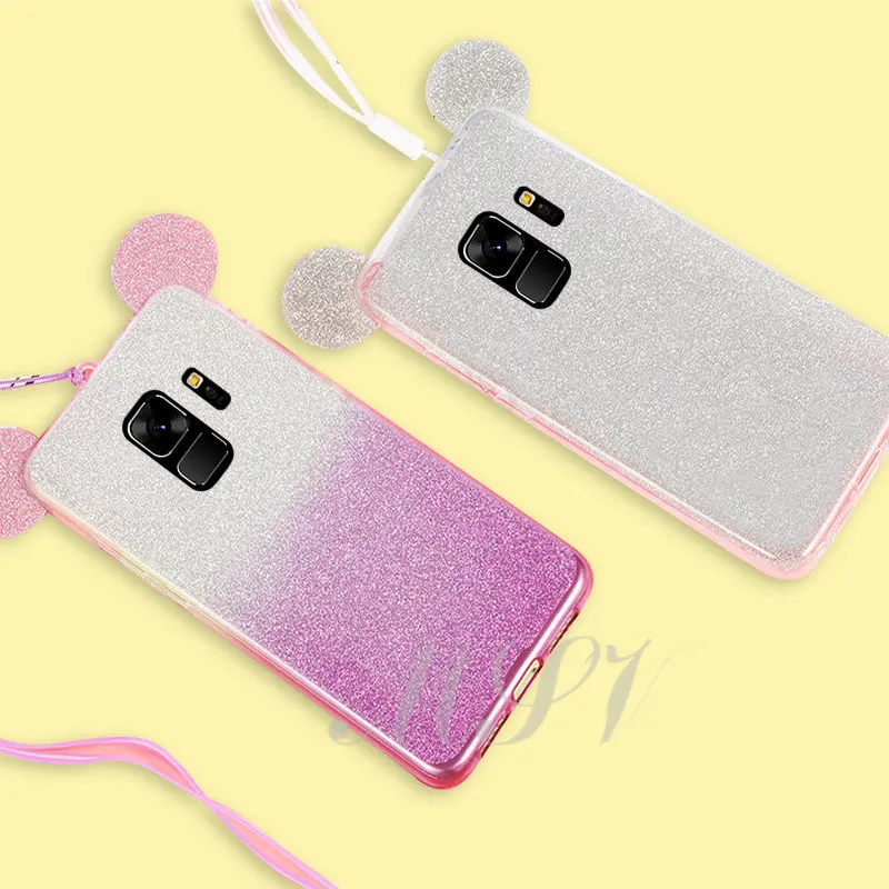 Gradient Minnie Mickey Mouse Ears Case For Samsung Galaxy S9 S7 S6 Edge S8 Plus S5 J3 J5 A5 A3 A7 J7 2017 2016 Glitte TPU |