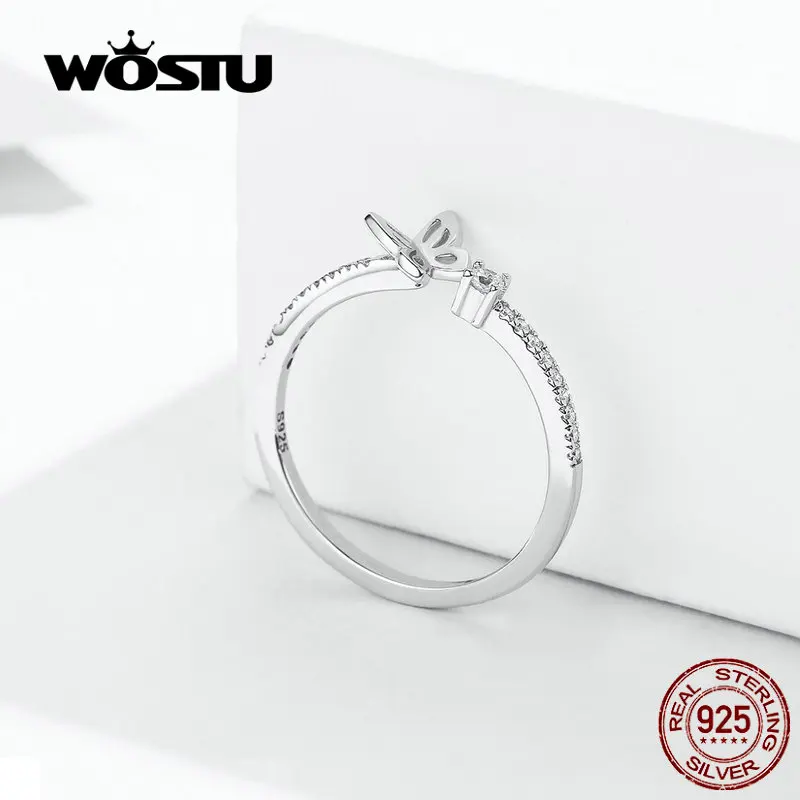 WOSTU Classic Opening Butterfly Rings Authentic 925 Sterling Silver Adjustable CZ For Women Making Jewelry DXR550 | Украшения и