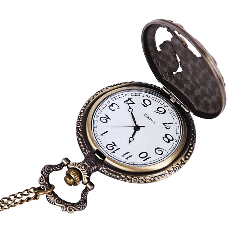 

Pocket Watch Men Horse Pattern Quartz Vintage Chain Retro With Necklace Womens Gift