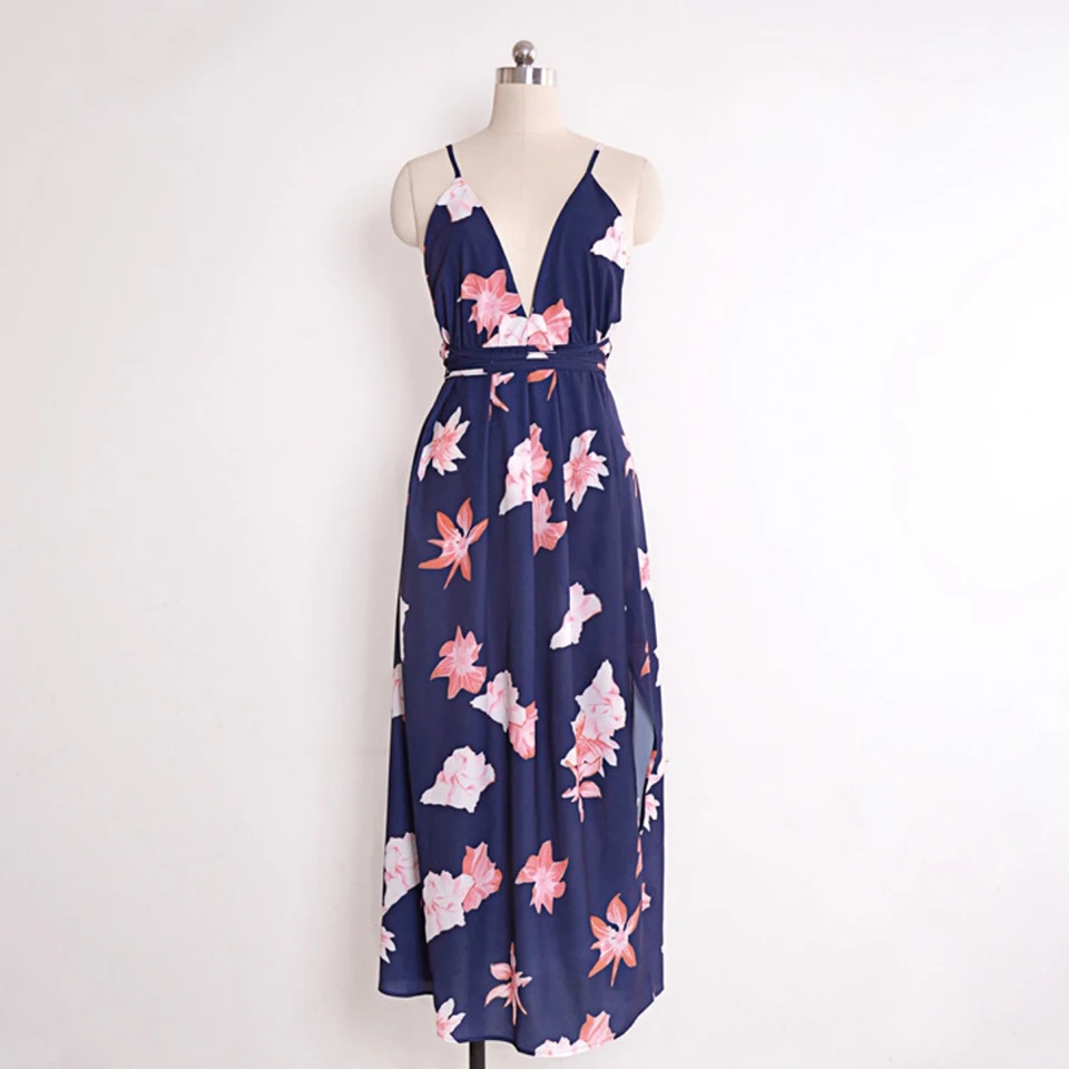 Женское Пляжное Платье макси с цветочным принтом и глубоким v-образным вырезом на
