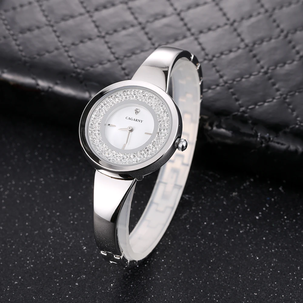 Cagarny Luxury Brand Women's Watches Crystal Rose Gold Steel Bracelet Bangle Fashion Ladies Wristwatches Quartz Watch For Women