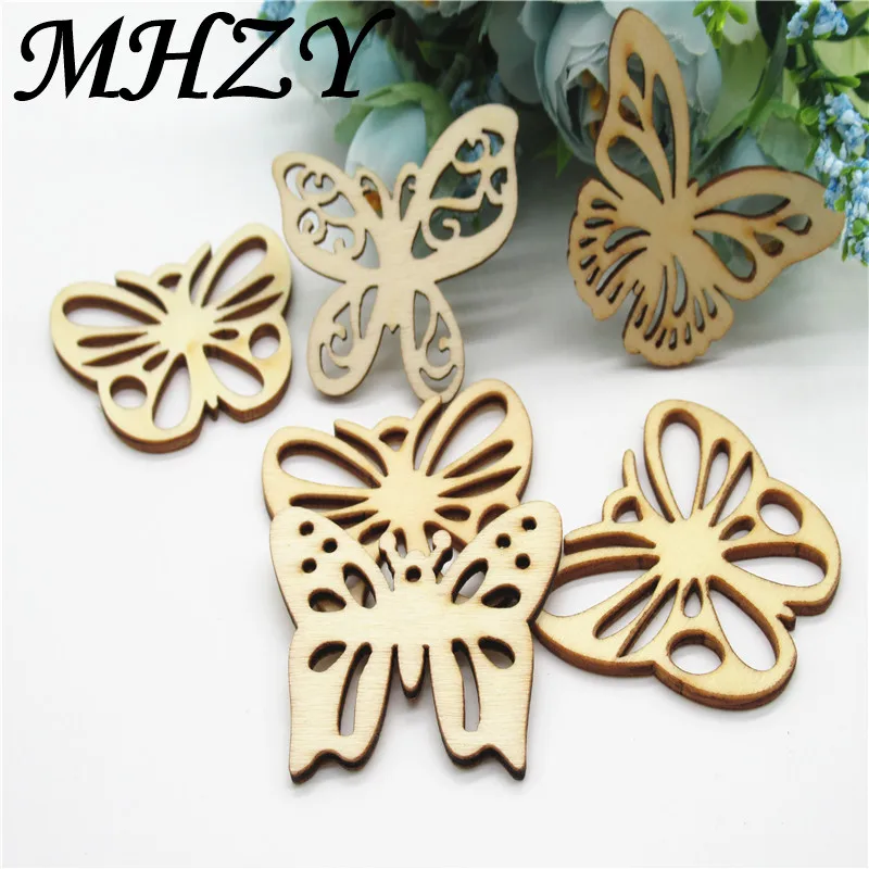 10/20pcs 50mm Natural Mix Openwork Butterfly flower Pattern wood Art Collection Craft Handmade for Home decoration diy Q48 | Дом и сад