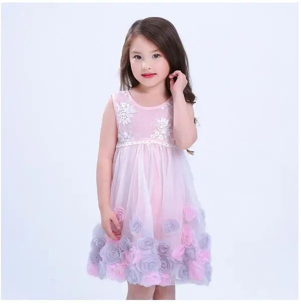 Girls Fashion Princess Dresses 2017 Summer Sleeveless Rose Flowers Gowns Kids Vest tutu Dress CHildren's Birthday Formal | Детская