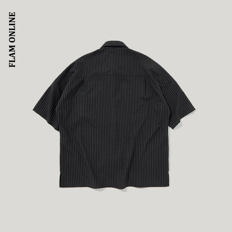 FLAM ONLINE 2019 High Quality Men Clothes Stripe Short Sleeve Casual Fashion Shirt Over sized Male Shirts Street wear | Мужская одежда