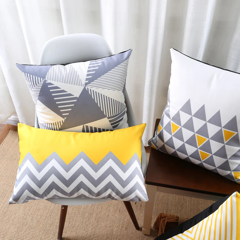Оптовая продажа мягкая бархатная наволочка желтый серый геометрический рисунок