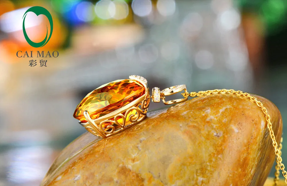 Caimao ювелирные изделия 15 x мм 19 мм овальной огранки 14kt желтого золота 16.35ct цитрин и 0.15ct Diamond акцентированные обручение кулон
