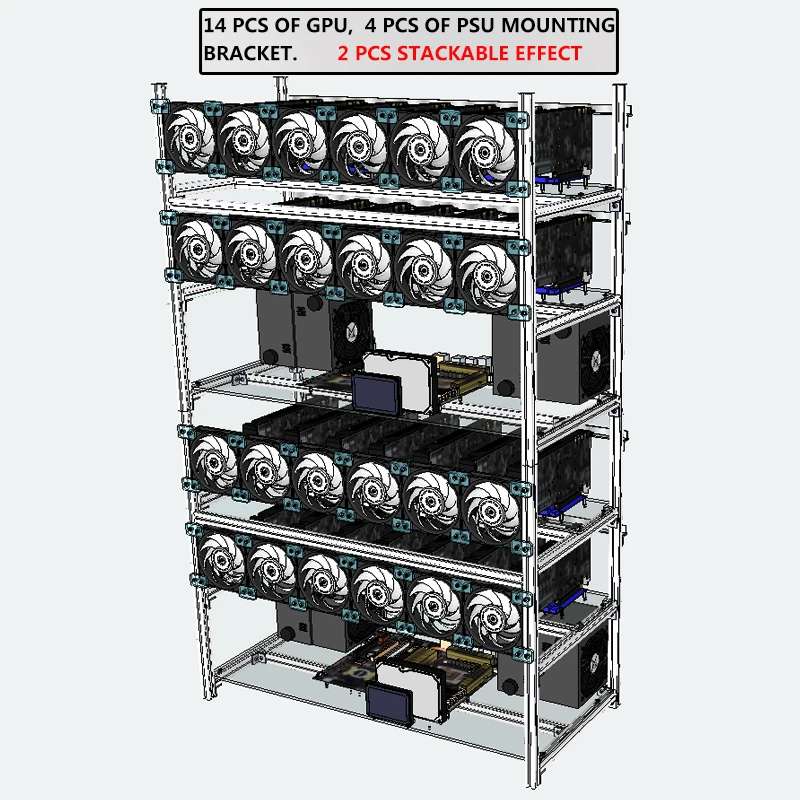 Stackable Computer Fame 14 Graphics Card GPU USB PCI-E Cable Case BTC LTC Coin Mining Frame Server Chassis | Компьютеры и офис