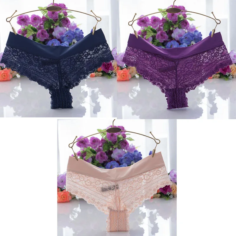blue purple skin TEXIWAS, 3 шт./лот, сексуальные женские кружевные трусики-стринги, хлопковые Crtoch трусы, нижнее белье, женские прозрачные дышащие стринги, нижнее белье - Цвет: blue purple skin