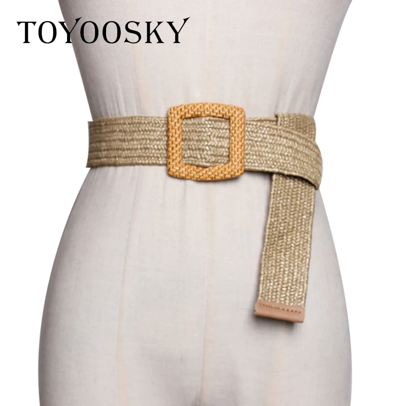 

TOYOOSKY Bohemian Fashion Woven Belt For Women Jeans Dress Solid Color Waist Belt Ethnic Style Round Buckle Wild Decoration Belt