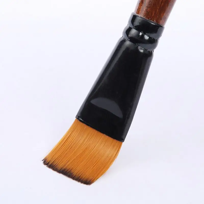 

6 Pcs Nylon Acrylic Oil Paint Gouache Brushes With Coffee Wooden Handle Black Aluminum Tube Drawing Tool Art Supplies