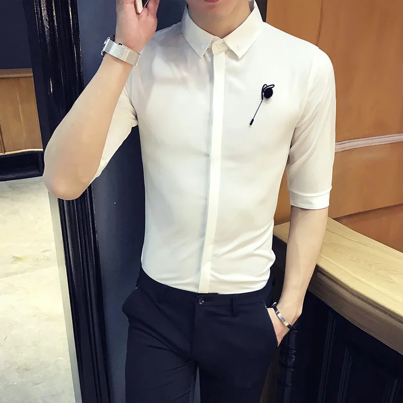 Рубашка смокинг в британском стиле лето 2019 приталенная рубашка с коротким