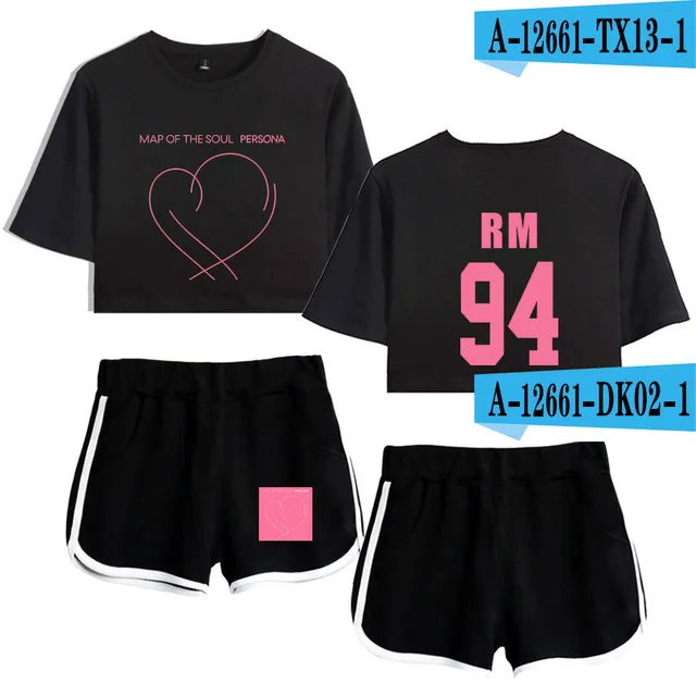 18 JIMIN J-HOPE, летняя верхняя одежда из двух предметов, футболка и шорты, женский костюм, укороченный топ+ шорты, спортивный костюм - Цвет: 18