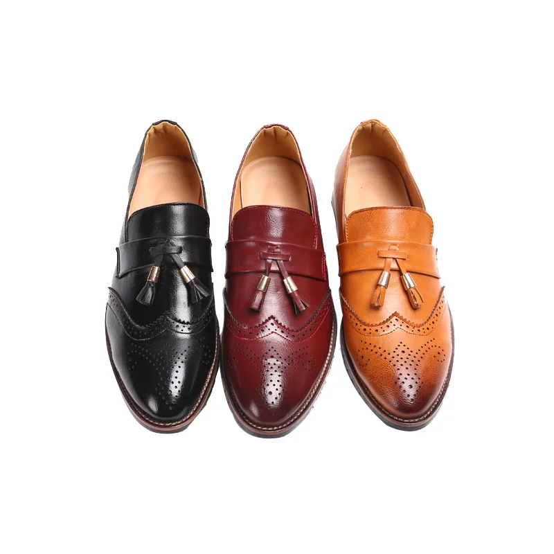 

Fringe Pointed Toe Leather Shoes Men Slip On Men Loafers