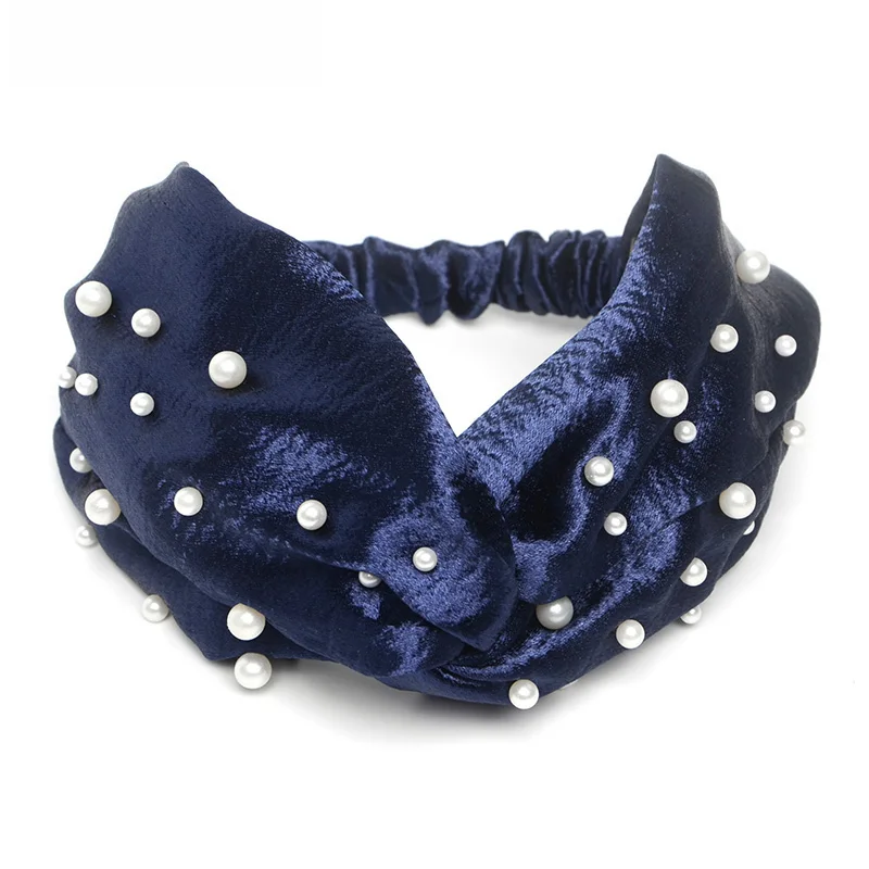 2018 Women's Hair Accessories Wide Pearl Headbands Fashion Cross Knotted Turban Knit Spa Headband Ladies Elastic Wrap Hairband |