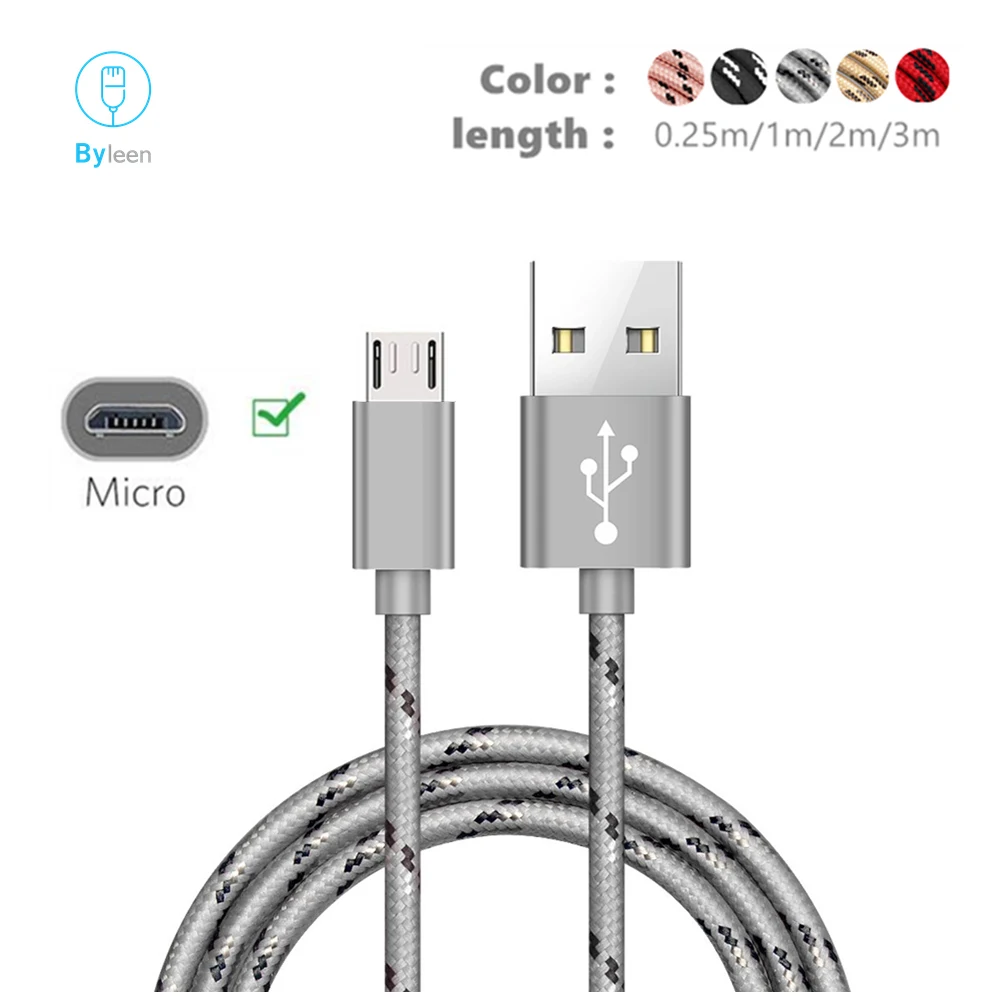 Micro USB кабель для синхронизации данных и зарядки для samsung S7 S6 huawei mate 8 mate P8 Lite P7 Honor 5C 5X 4C/G Play Mini/G8, Mediapad M3 - Цвет: Серый