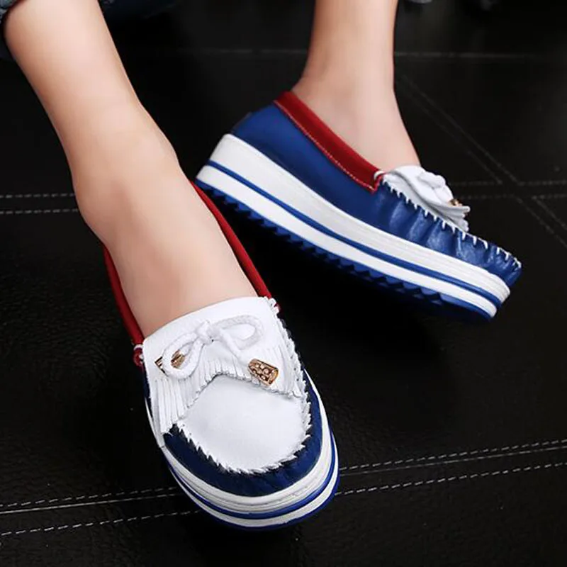 31~43 Big Size 2019 Spring/Autumn white and blue Pumps High Heels wedges shoes for women genuine leather ladies Ta-7701 | Обувь
