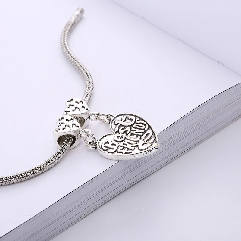 C6495g Vintage Silver Metal Best Friend Beads fit Pandora Charms Fashion DIY Accessories Handmade Beads for Jewelry Making - Цвет: C6495g