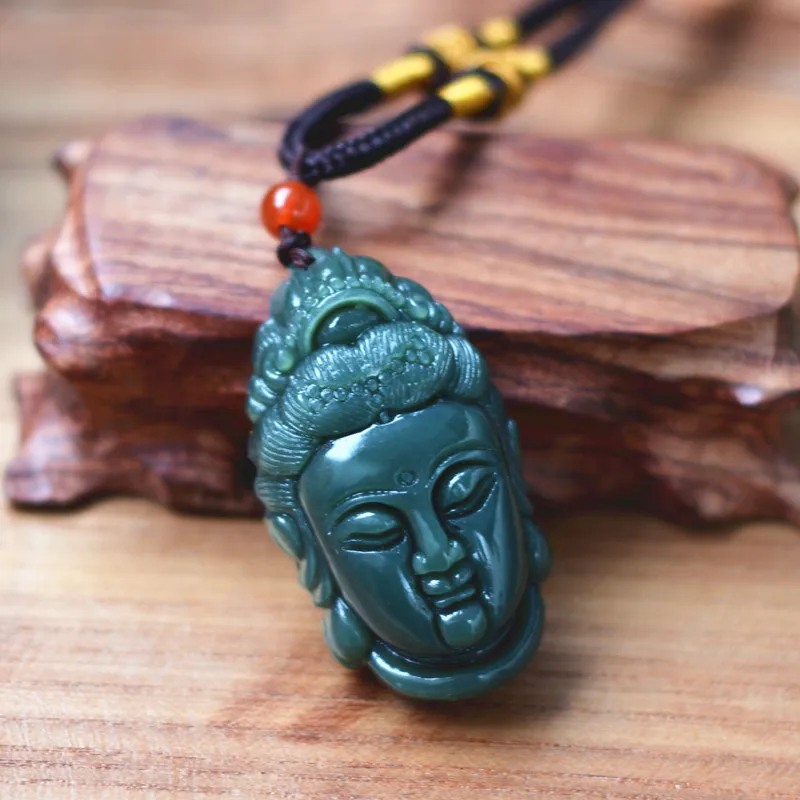 (Сертификат) 100% натуральное зеленое женское и мужское ожерелье|stone pendant|buddha head