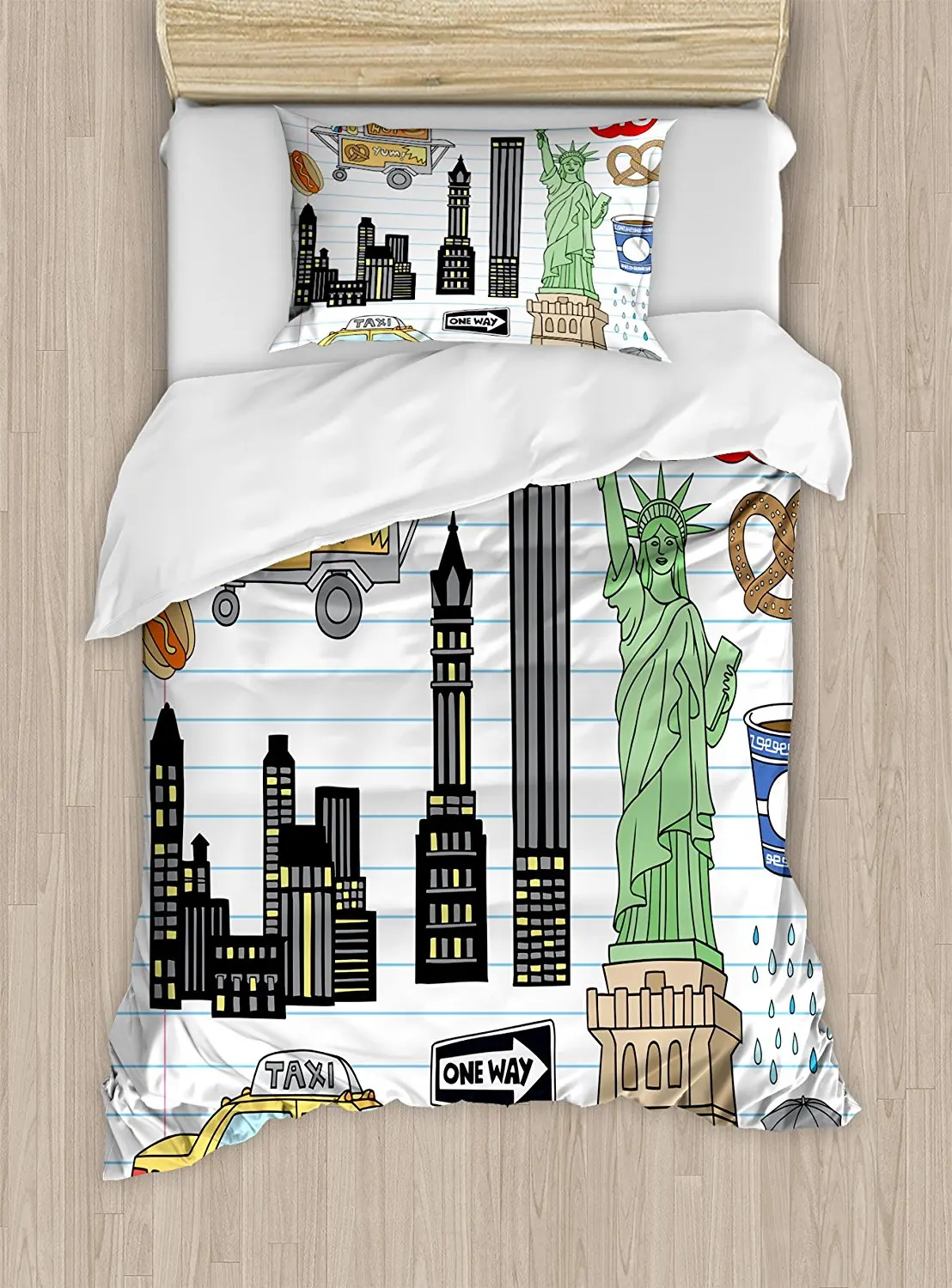 Doodle постельное белье Нью Йорка Манхэттена Статуя Свободы Big Apple хот догами эскиз