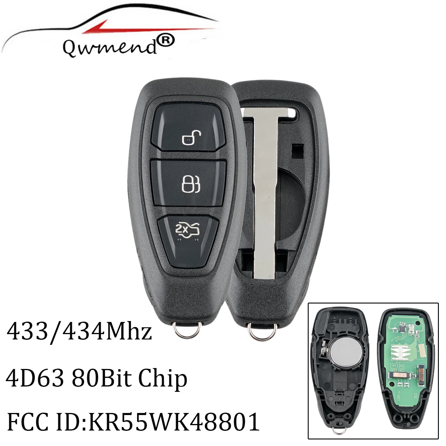 2 шт. * 3 кнопки смарт ключ дистанционного управления для Ford KR55WK48801 434/433 МГц Focus Fiesta
