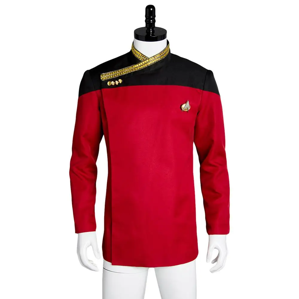 

Trek Next Generation Costume Star Cosplay TNG Suit Red Uniform Jean Luc Picard Jacket Top Badge Men Women Adult For Carnival