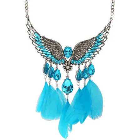 Seblasy Макси большое длинное эффектное крылья перо Кристалл ожерелье с кисточками