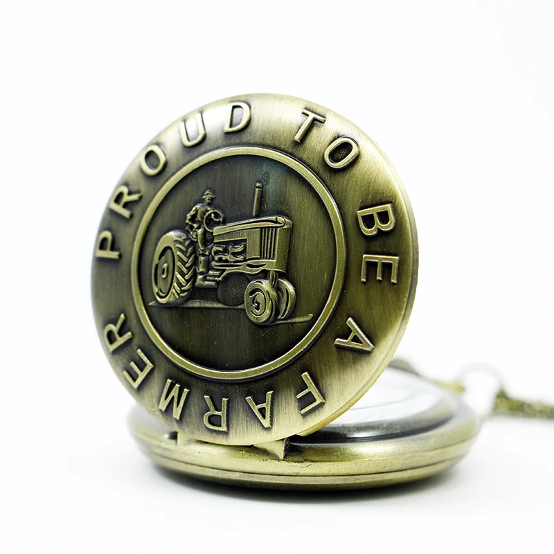 Модные часы с бронзовым изображением трактора кварцевые карманные гордиться