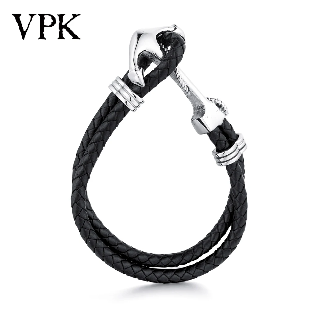 Кожаный плетеный браслет VPK из нержавеющей стали мужской кожаный с