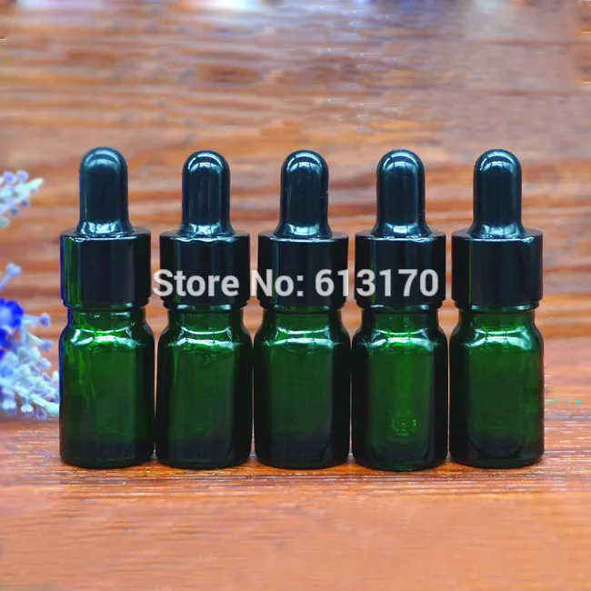 

Новая зеленая стеклянная бутылка-капельница 5 мл, пустые бутылки для эфирного масла 5 куб. См, черная резина