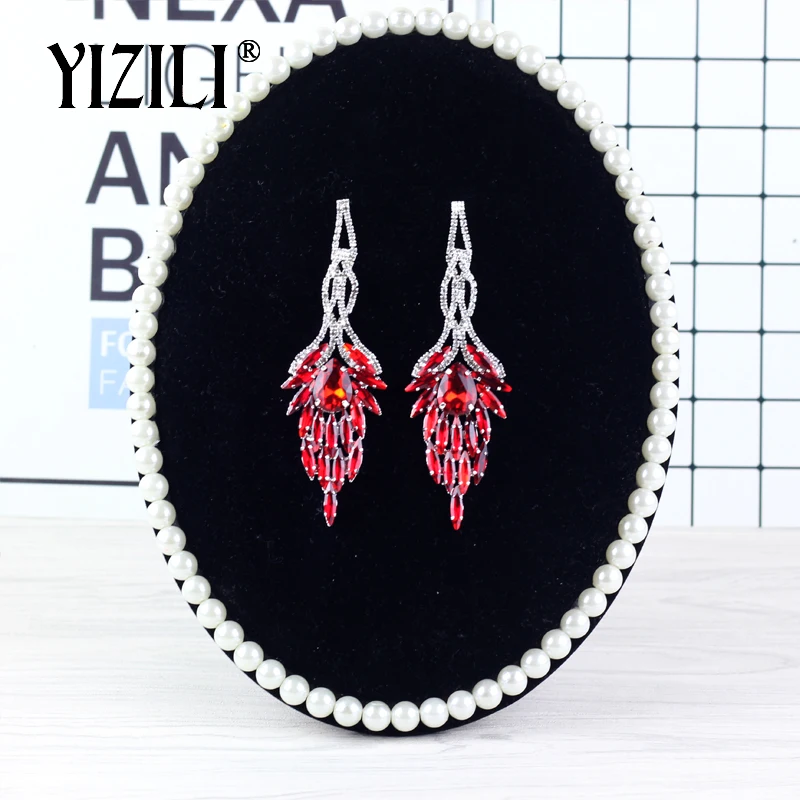 YIZILI Роскошные Длинные массивные висячие серьги зеленые прозрачные стразы серьги для женщин 4 вида цветов выбор Висячие свадебные серьги se075