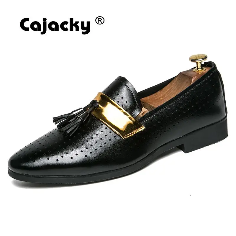 Cajacky Men loafers Luxury Brand Black White Tassel Loafers Summer Breathable Dress Shoes Hollow Out Wedding Party Smoking | Обувь