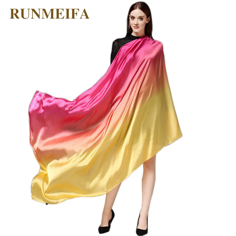 [RUNMEIFA] Модный женский шелковый шарф foulard femme мягкий тонкий сплошной пляжный парео bufanda хиджаб шали пляжное полотенце