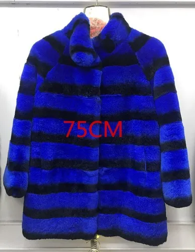 blue 75cm OFTBUY, зимняя куртка для женщин, пальто из натурального меха кролика Рекс, верхняя одежда, брендовая, роскошная, толстая, теплая, уличная одежда, воротник-стойка - Цвет: blue 75cm