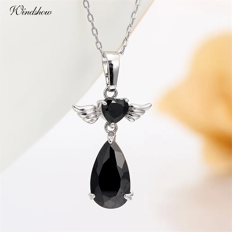 Ожерелье с подвеской в виде крыла ангела черным фианитом|jewelry chain necklace|jewelry gold