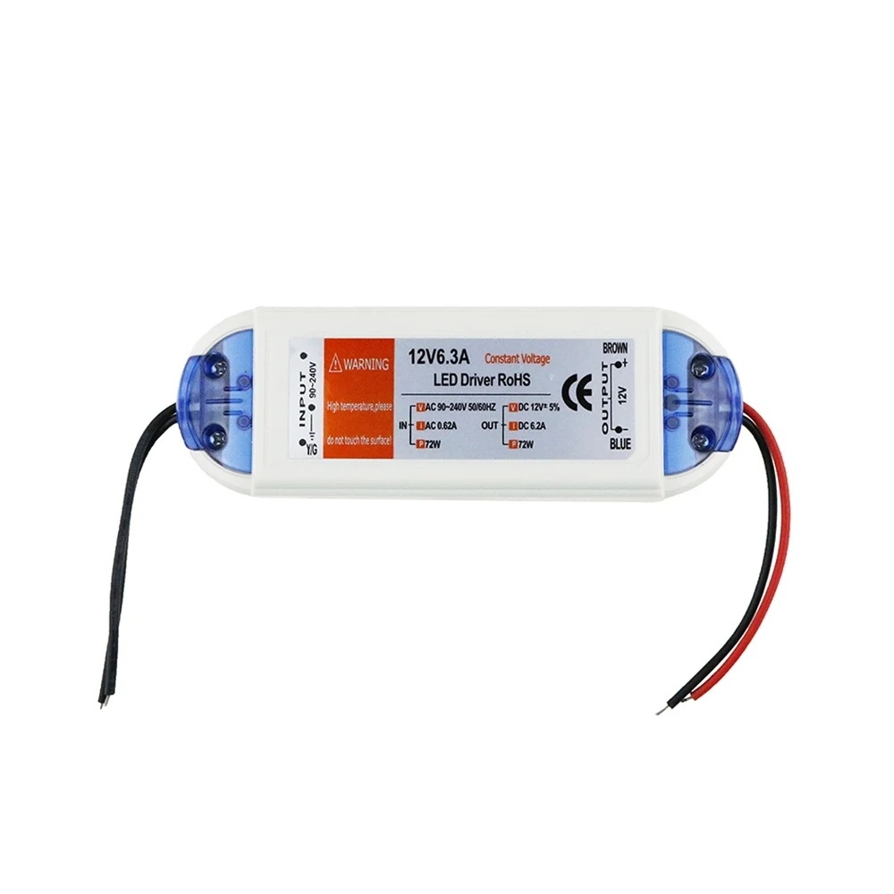 

High quality 12V 6.3A 72W led Driver Lighting Transformers safety AC 90-240V for 12V LED strip power supply free shipping 1pcs